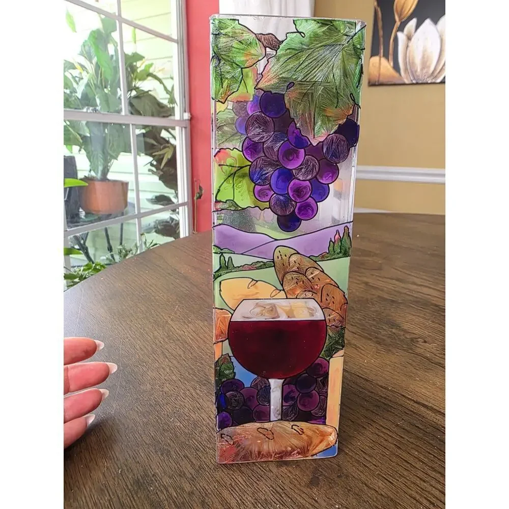 Joan Baker Hand Painted Wine & Cheese Glass Vase 10